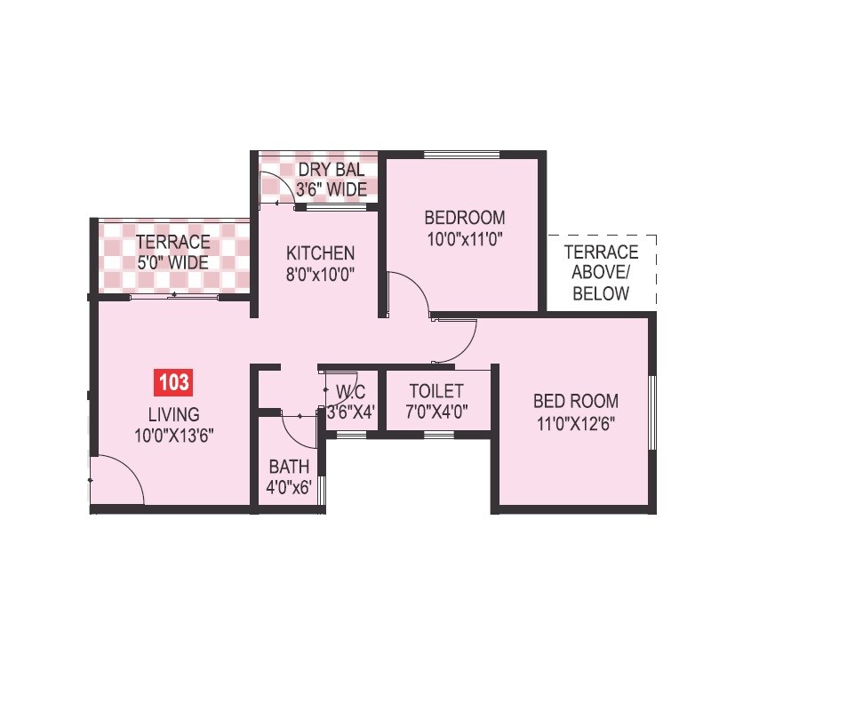 Floor plan of 2 BHK 555 Sq. Ft. Apartment in Vaishnavi Vastu, Pune