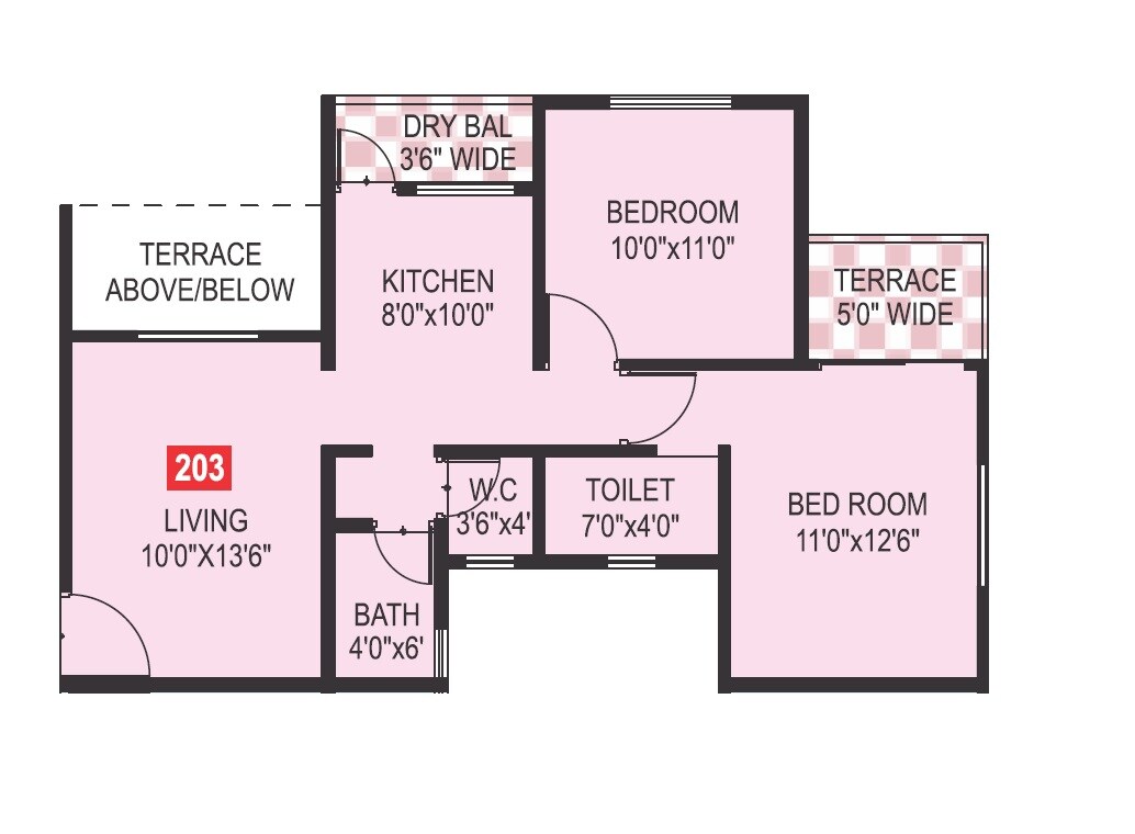 Floor plan of 2 BHK 553 Sq. Ft. Apartment in Vaishnavi Vastu, Pune