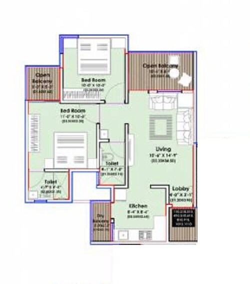 Floor plan of 2 BHK 687 Sq. Ft. Apartment in Vansh Viva, Pune