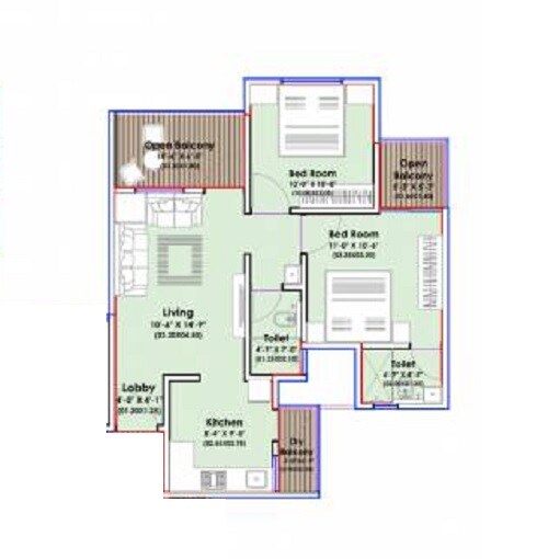 Floor plan of 2 BHK 710 Sq. Ft. Apartment in Vansh Viva, Pune