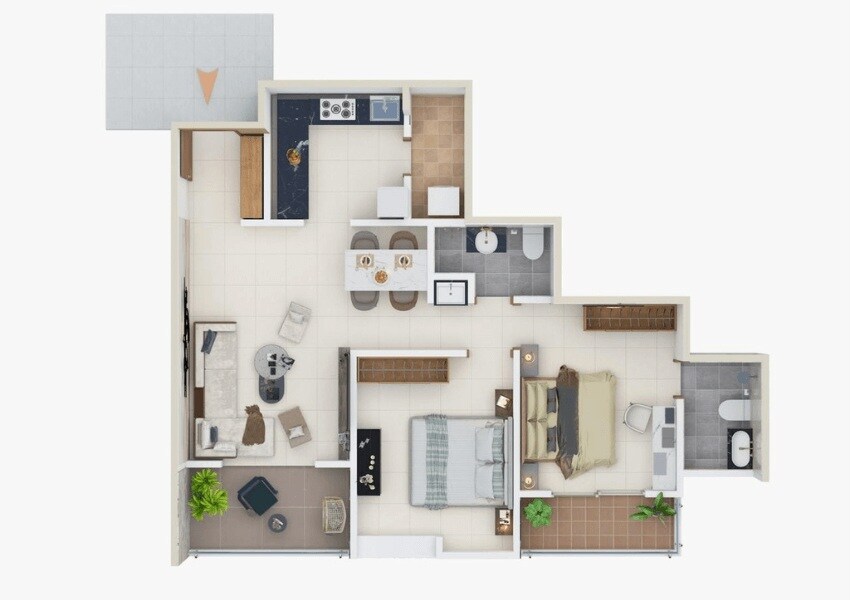 Floor plan of 2 BHK 785 Sq. Ft. Apartment in Varad Dwarka, Pune