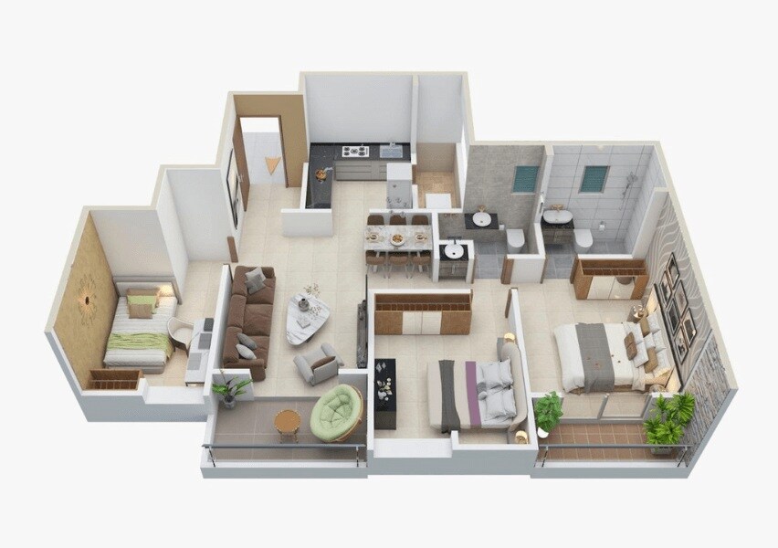 Floor plan of 2 BHK 880 Sq. Ft. Apartment in Varad Dwarka, Pune