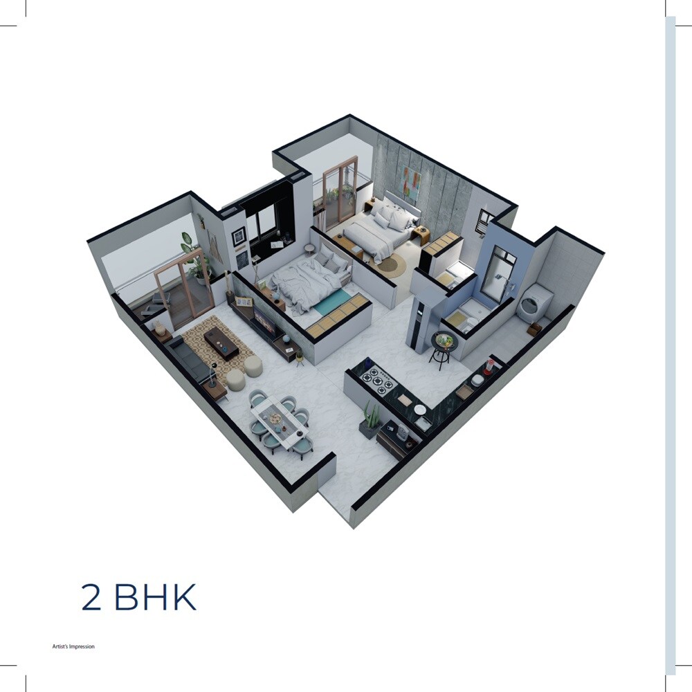 Floor plan of 2 BHK 875 Sq. Ft. Apartment in Varad Pushp Vatika, Pune