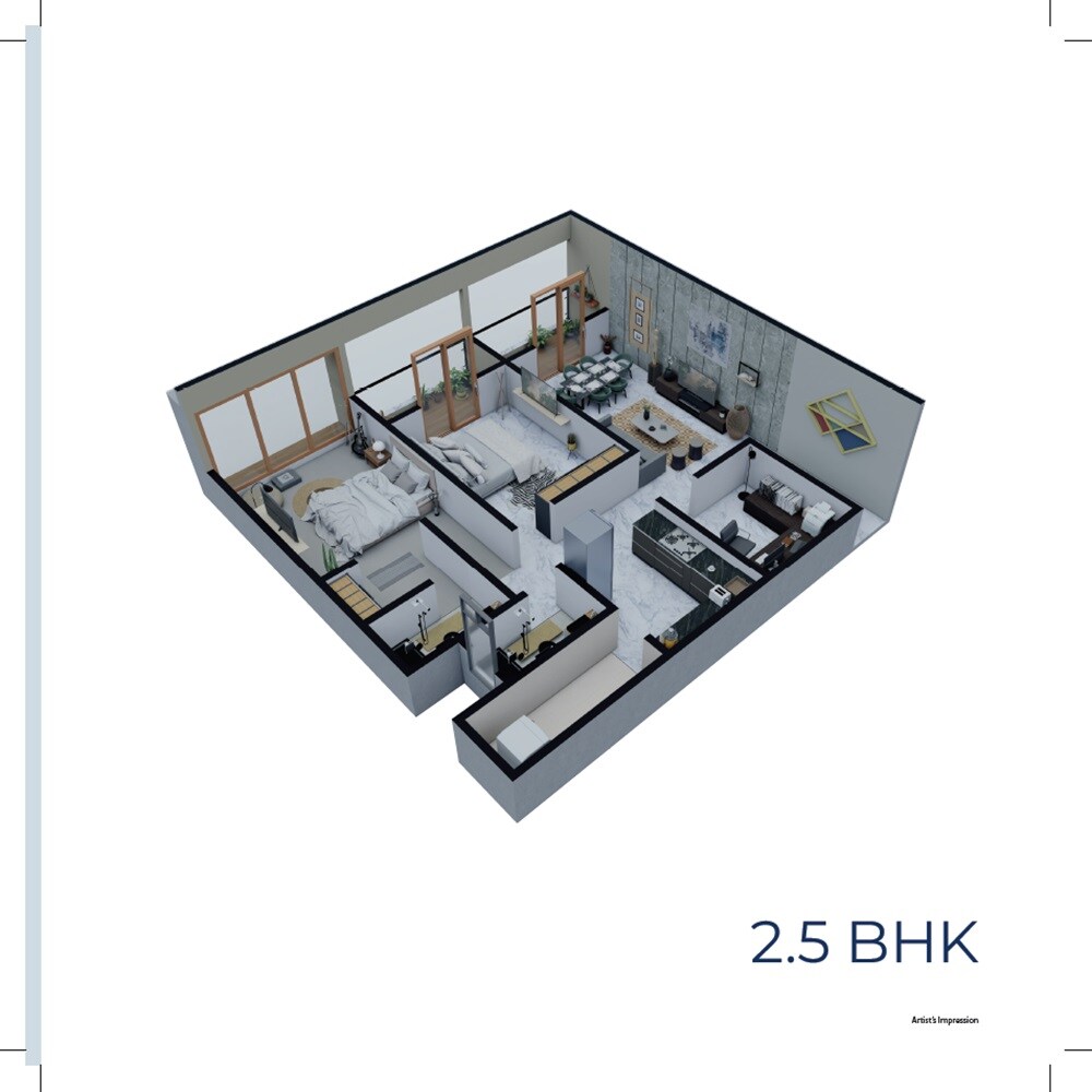 Floor plan of 2 BHK 880 Sq. Ft. Apartment in Varad Pushp Vatika, Pune
