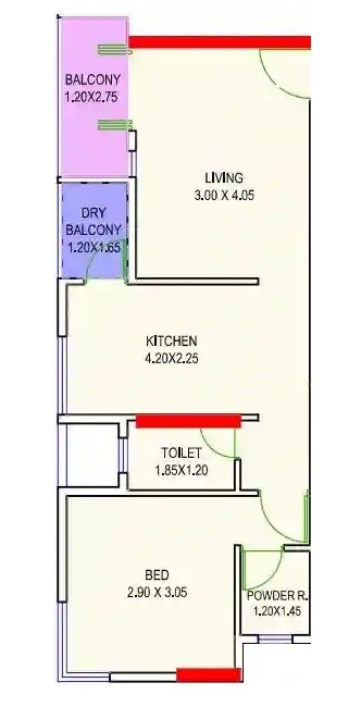 Floor plan of 1 BHK 449 Sq. Ft. Apartment in Varad Tanusha, Pune