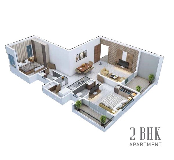 Floor plan of 2 BHK 617 Sq. Ft. Apartment in Varada Siddhivinayak, Pune