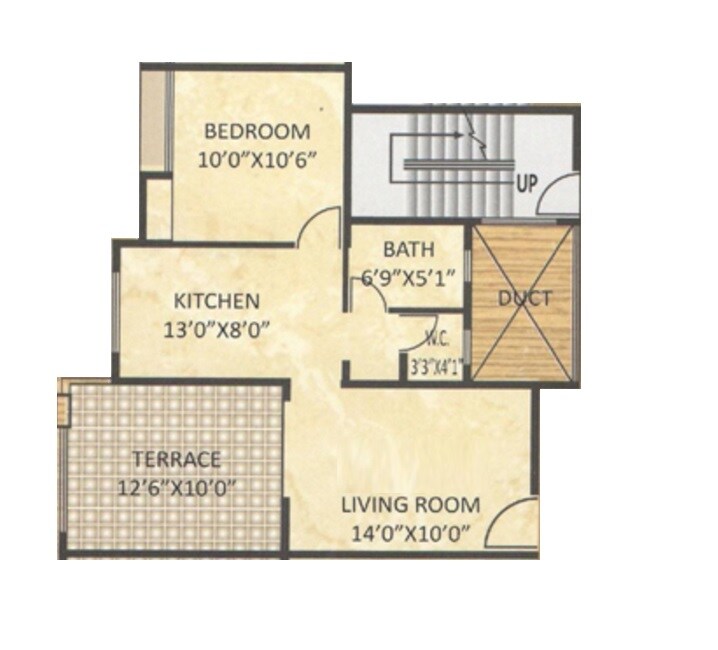 Floor plan of 1 BHK 711 Sq. Ft. Apartment in Varadmurti Shobha Empire, Pune