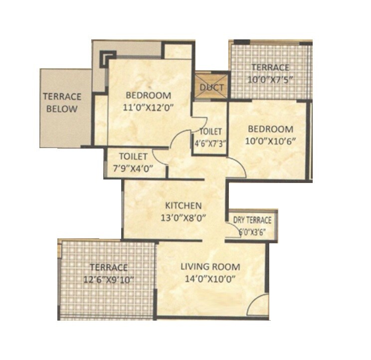 Floor plan of 2 BHK 907 Sq. Ft. Apartment in Varadmurti Shobha Empire, Pune