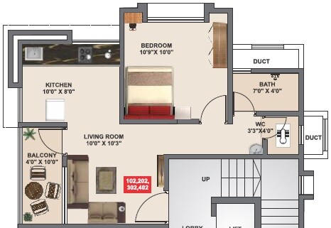 Floor plan of 1 BHK 377 Sq. Ft. Apartment in Vardaan Solitaire VIII, Pune