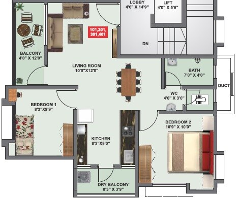 Floor plan of 2 BHK 542 Sq. Ft. Apartment in Vardaan Solitaire VIII, Pune