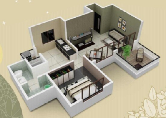 Floor plan of 1 BHK 685 Sq. Ft. Apartment in Vardhaman Aangan, Pune
