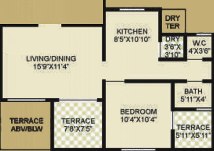Floor plan of 1 BHK 800 Sq. Ft. Apartment in Vardhaman Aangan, Pune