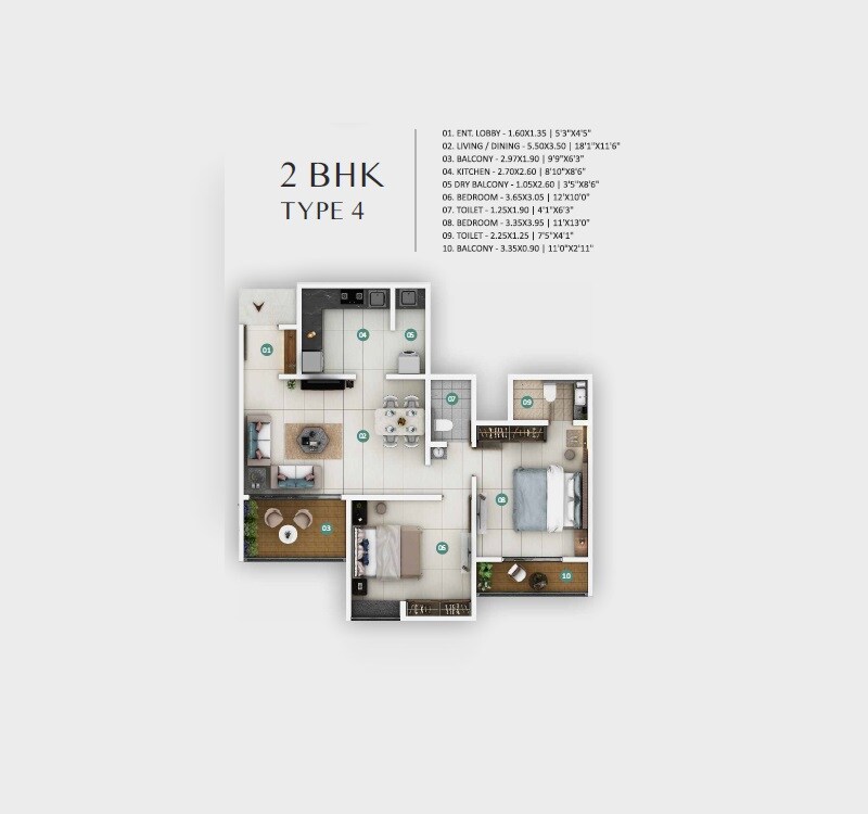 2 BHK 817 Sq. Ft. Apartment