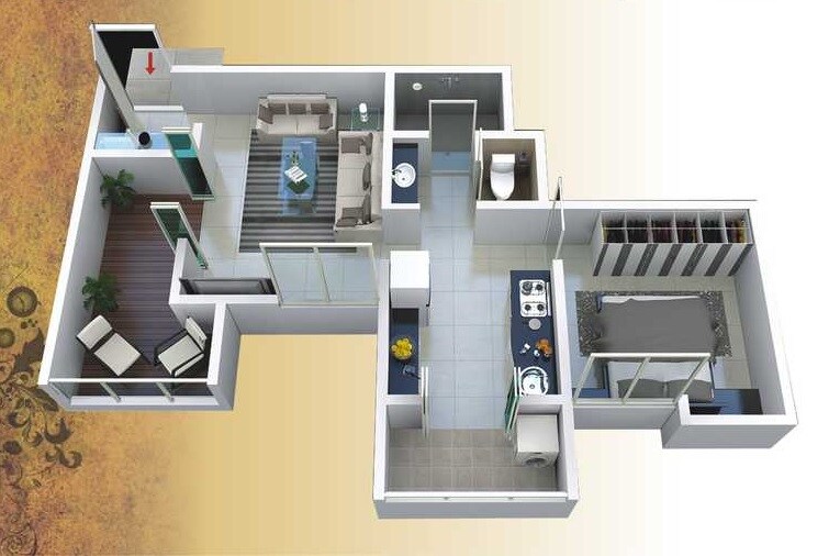Floor plan of 1 BHK 501 Sq. Ft. Apartment in Vardhaman Elegance, Pune
