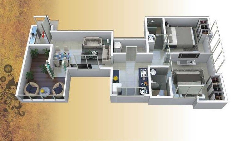 Floor plan of 2 BHK 639 Sq. Ft. Apartment in Vardhaman Elegance, Pune