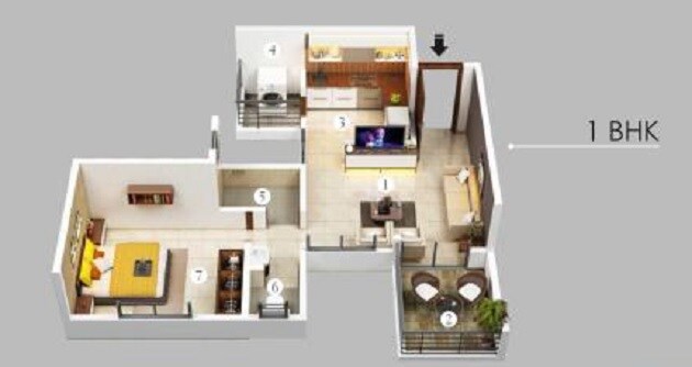 Floor plan of 1 BHK 400 Sq. Ft. Apartment in Vardhaman Moonstone, Pune