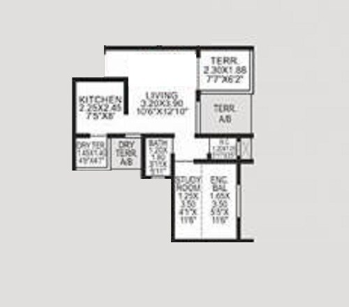 Floor plan of 1 BHK 500 Sq. Ft. Apartment in Vardhaman Moonstone, Pune