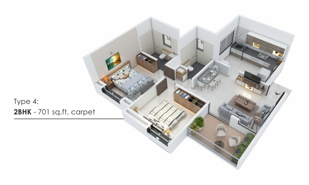 2 BHK 701 Sq. Ft. Apartment