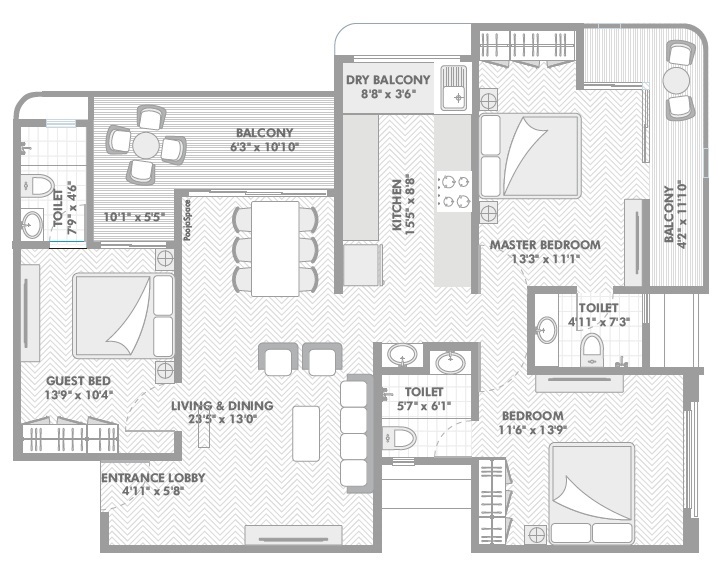 3 BHK 1060 Sq. Ft. Apartment in Varun Harsh Isha