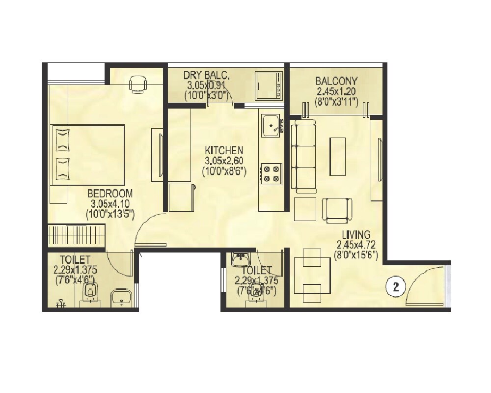 1 BHK 545 Sq. Ft. Apartment