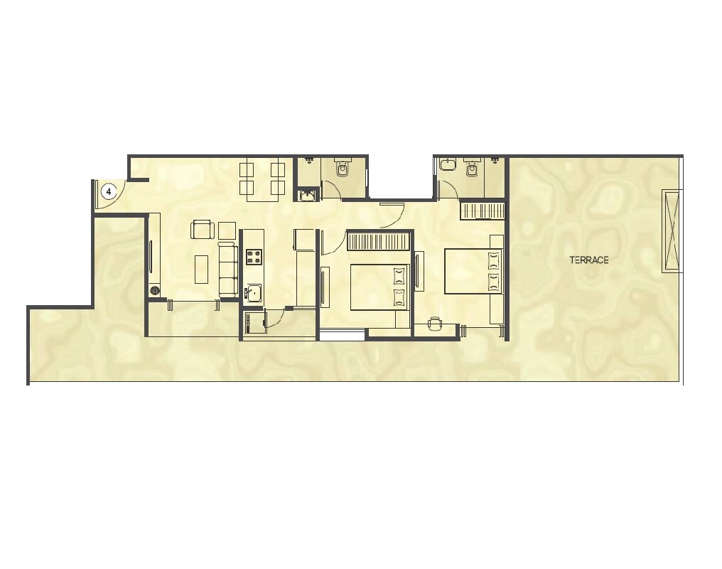 Floor plan of 2 BHK 956 Sq. Ft. Apartment in Vasant Infinia, Pune