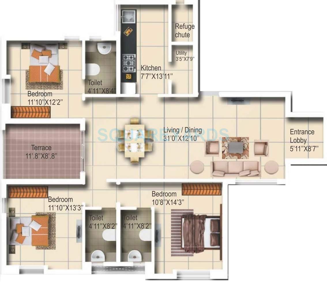 3 BHK 1670 Sq. Ft. Apartment