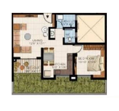 Floor plan of 1 BHK 780 Sq. Ft. Apartment in Vascon Citron Phase 1, Pune