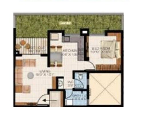 Floor plan of 1 BHK 855 Sq. Ft. Apartment in Vascon Citron Phase 1, Pune
