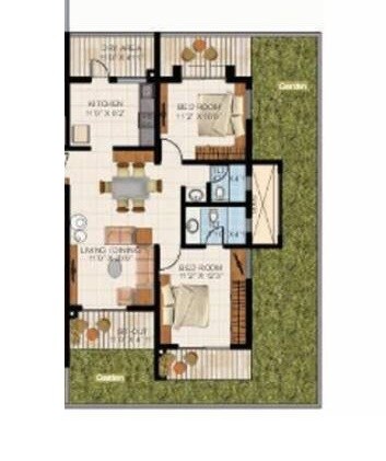 Floor plan of 2 BHK 1400 Sq. Ft. Apartment in Vascon Citron Phase 1, Pune
