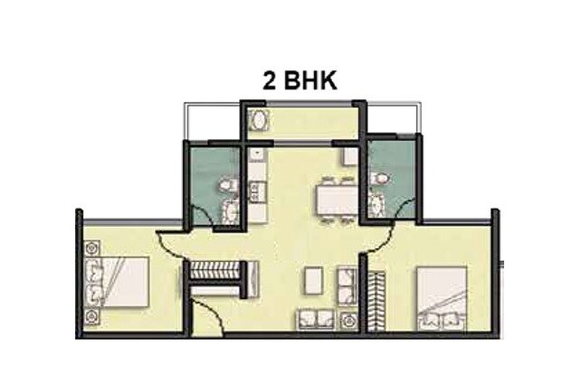 Floor plan of 2 BHK Apartment - 656 sq. ft. in Vascon Citron Phase 2, Pune