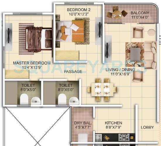 2 BHK 1115 Sq. Ft. Apartment