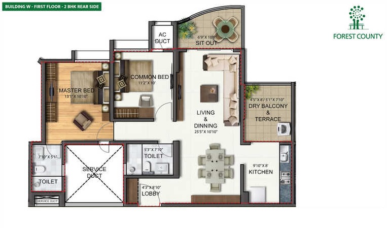 2 BHK 840 Sq. Ft. Apartment in Vascon Forest County 2