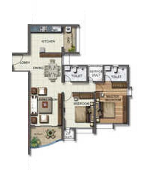 Floor plan of 2 BHK 869 Sq. Ft. Apartment in Vascon Forest County 2, Pune