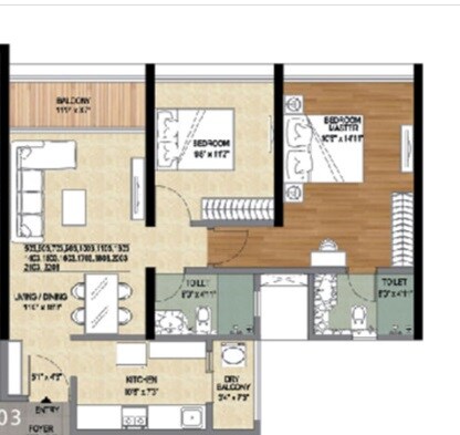 Floor plan of 2 BHK 683 Sq. Ft. Apartment in Vascon Forest Edge, Pune