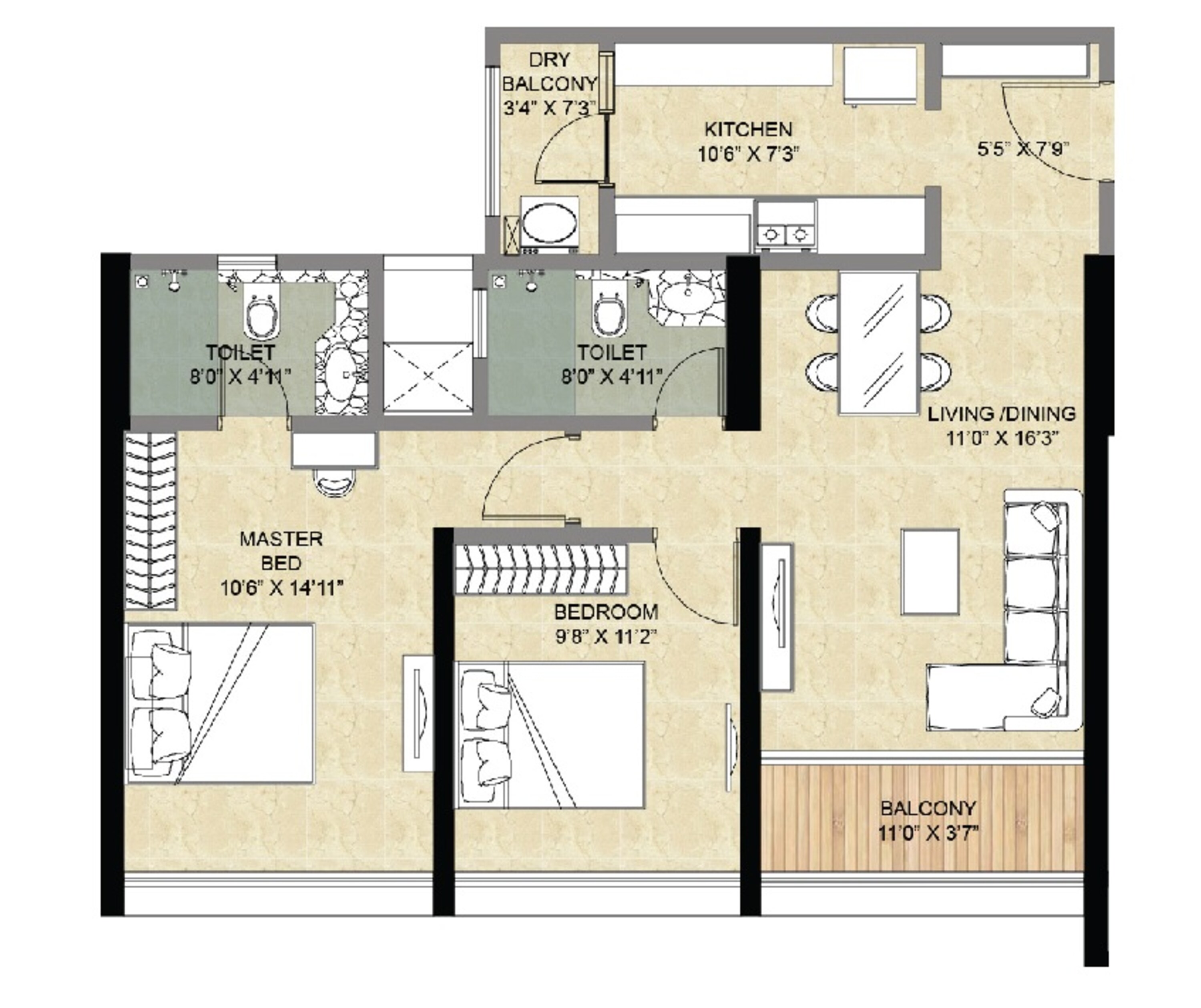vascon forest edge phase 2 apartment 2 bhk 698sqft 20212015152008