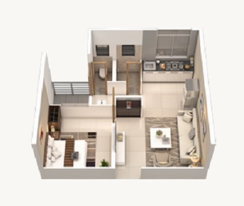 Floor plan of 1 BHK 320 Sq. Ft. Apartment in Vascon Goodlife, Pune