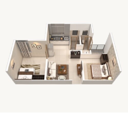 Floor plan of 2 BHK 426 Sq. Ft. Apartment in Vascon Goodlife, Pune