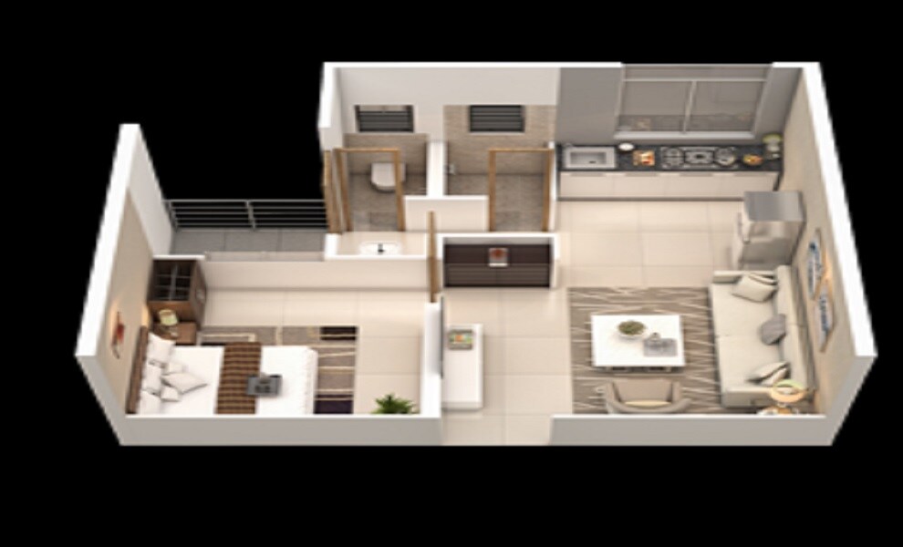 Floor plan of 1 BHK 320 Sq. Ft. Apartment in Vascon Goodlife Phase A, Pune
