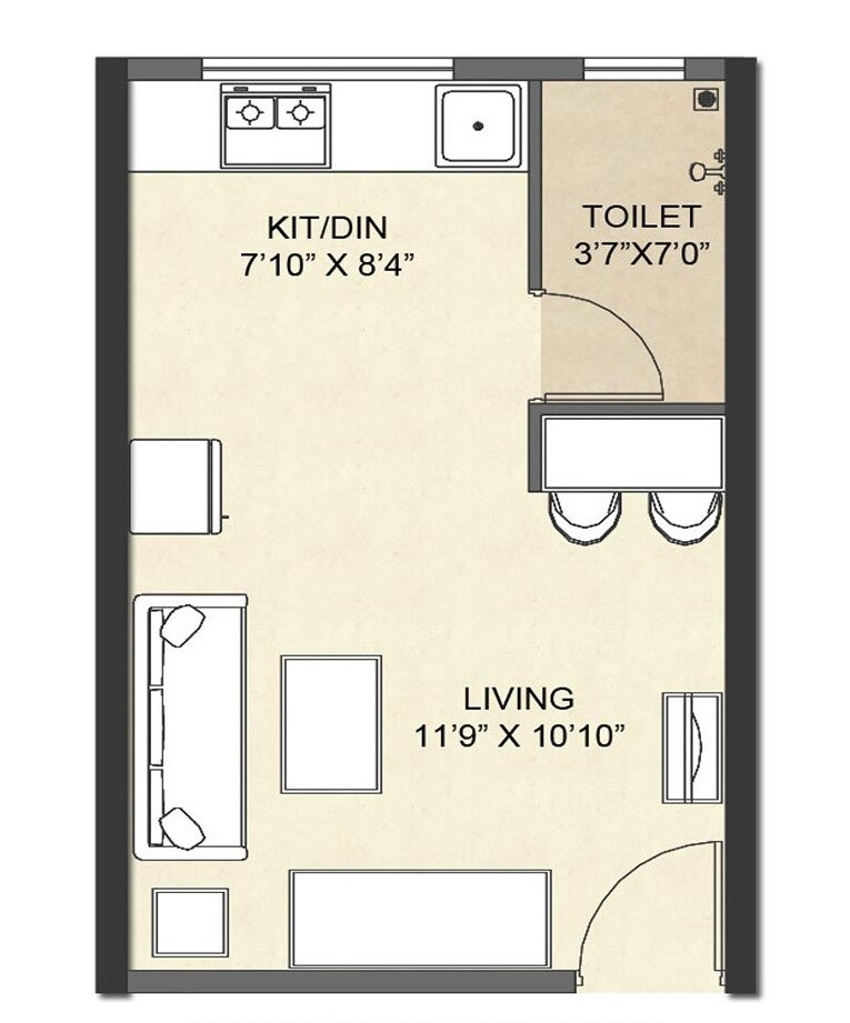 Floor plan of 192 Sq. Ft. Studio in Vascon Goodlife Phase B, Pune