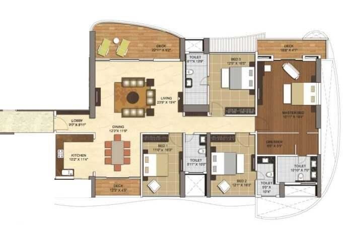 Floor plan of 4 BHK 3600 Sq. Ft. Apartment in Vascon Windermere, Pune