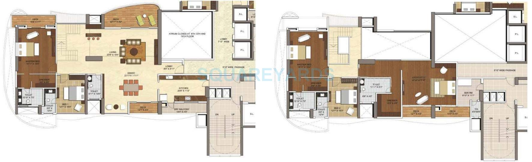 Floor plan of 5 BHK 6600 Sq. Ft. Apartment in Vascon Windermere, Pune