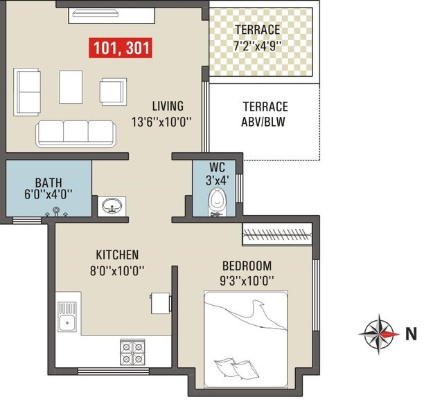 Floor plan of 1 BHK 567 Sq. Ft. Apartment in Vastu Prathamesh Phase 2, Pune