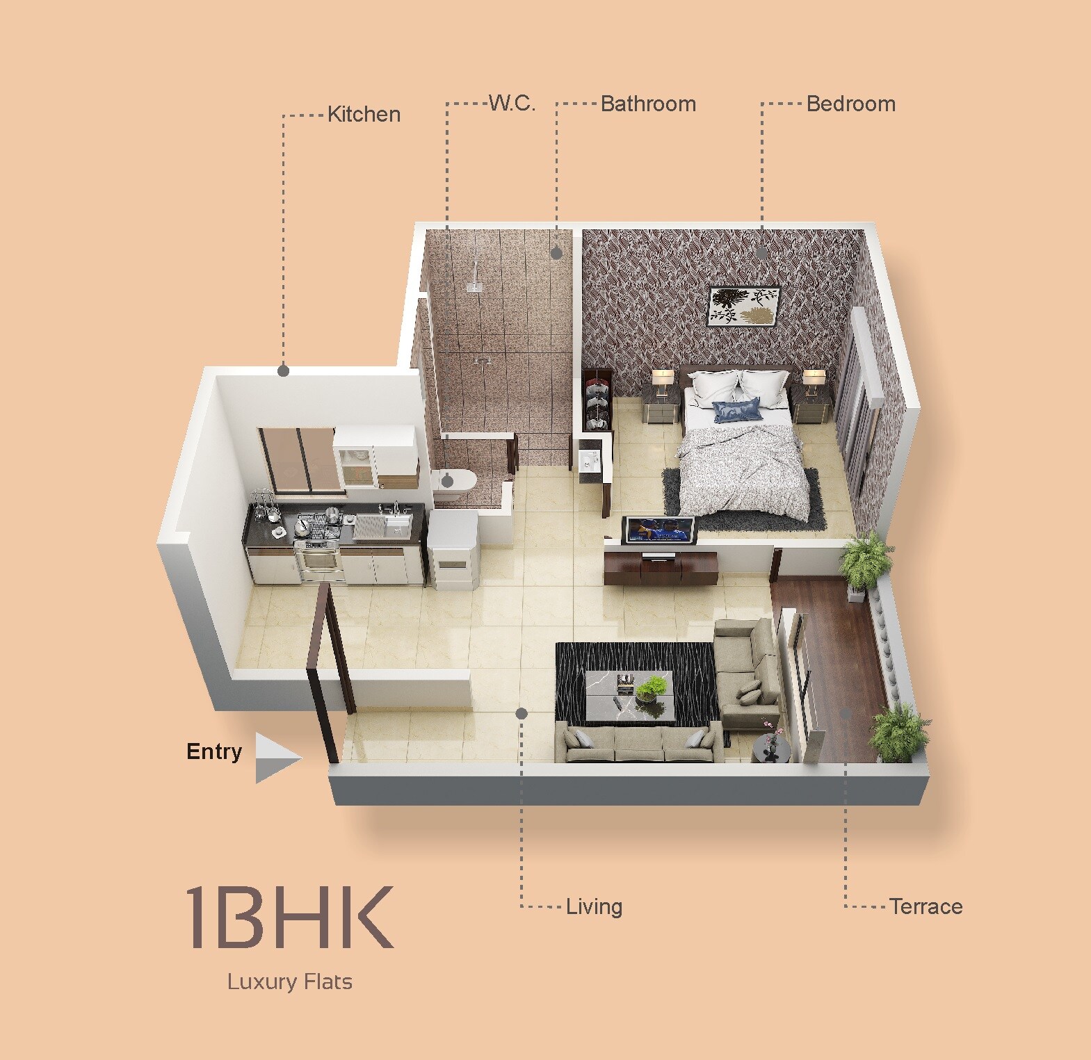 Floor plan of 1 BHK 407 Sq. Ft. Apartment in Vastu Rajyog, Pune