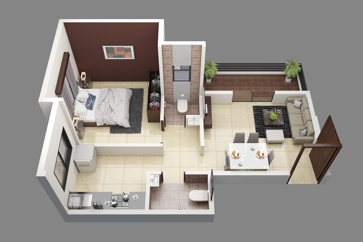 Floor plan of 1 BHK 409 Sq. Ft. Apartment in Vastu Shilp Apartments, Pune