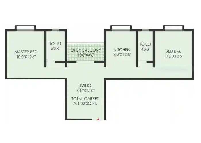 Floor plan of 2 BHK Apartment - 701 sq. ft. in Vastu Vinayak, Pune