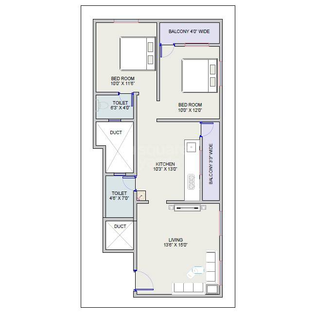 Floor plan of 2 BHK 745 Sq. Ft. Apartment in Vastuanand Monika Pride, Pune