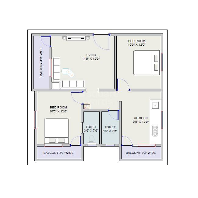 Floor plan of 2 BHK 749 Sq. Ft. Apartment in Vastuanand Monika Pride, Pune