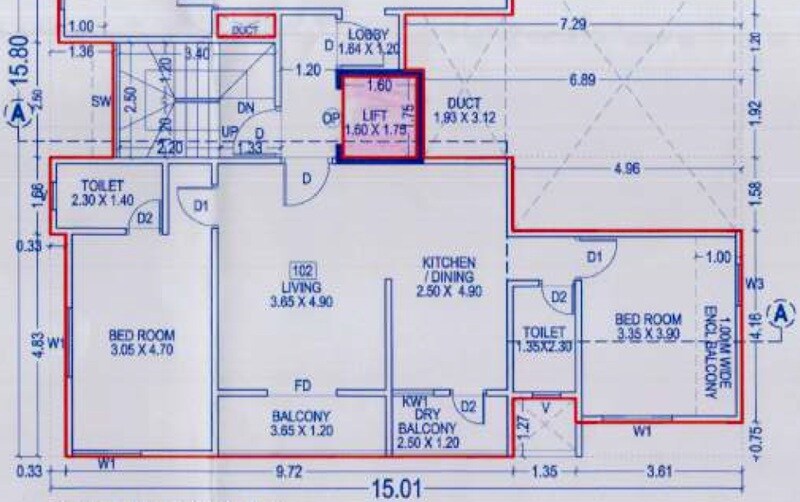 Floor plan of 2 BHK 840 Sq. Ft. Apartment in Vastupurna Golden Heights, Pune