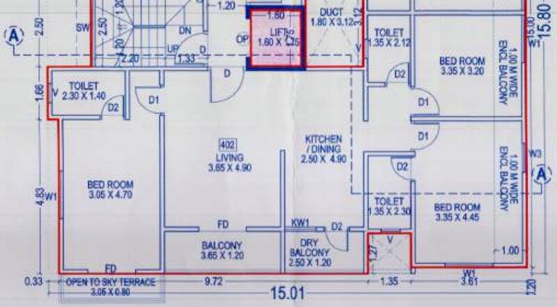 Floor plan of 3 BHK 1066 Sq. Ft. Apartment in Vastupurna Golden Heights, Pune