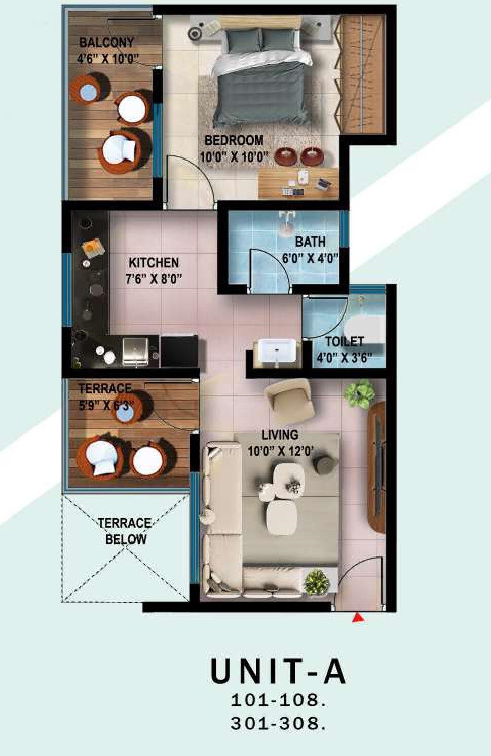 Floor plan of 1 BHK 447 Sq. Ft. Apartment in Vastushilp Krushnarang Residency, Pune
